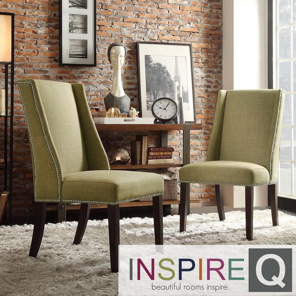 INSPIRE Q Geneva Yellow Linen Wingback Hostess Chairs (Set of 2)