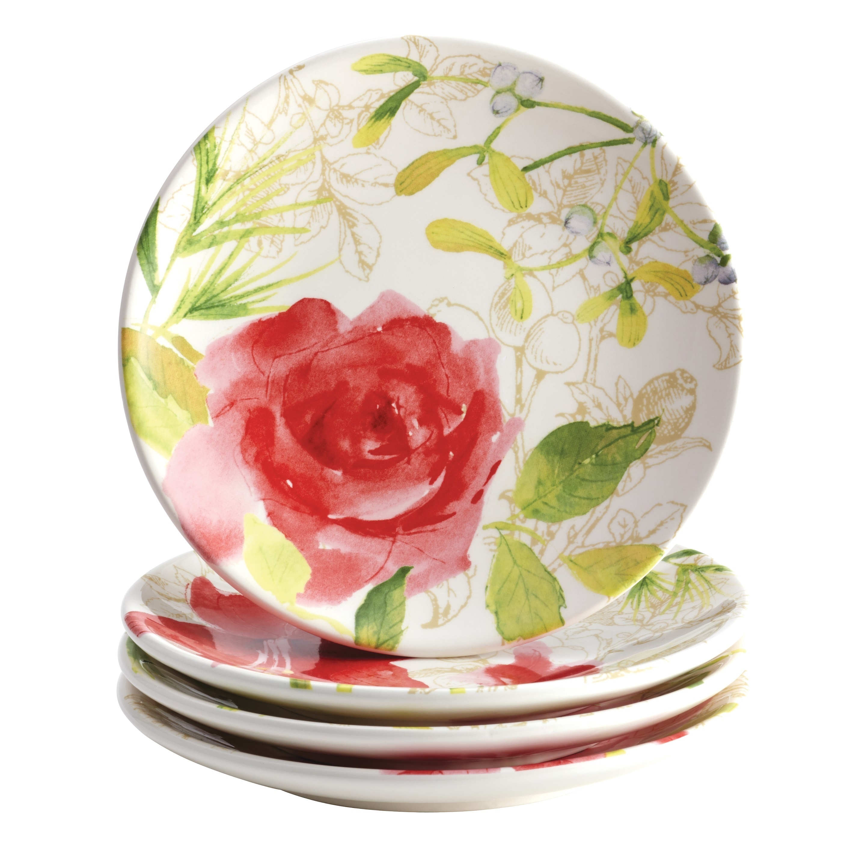 Paula Deen Holiday Floral 4 Piece Dessert Plate Set Overstock 8581454