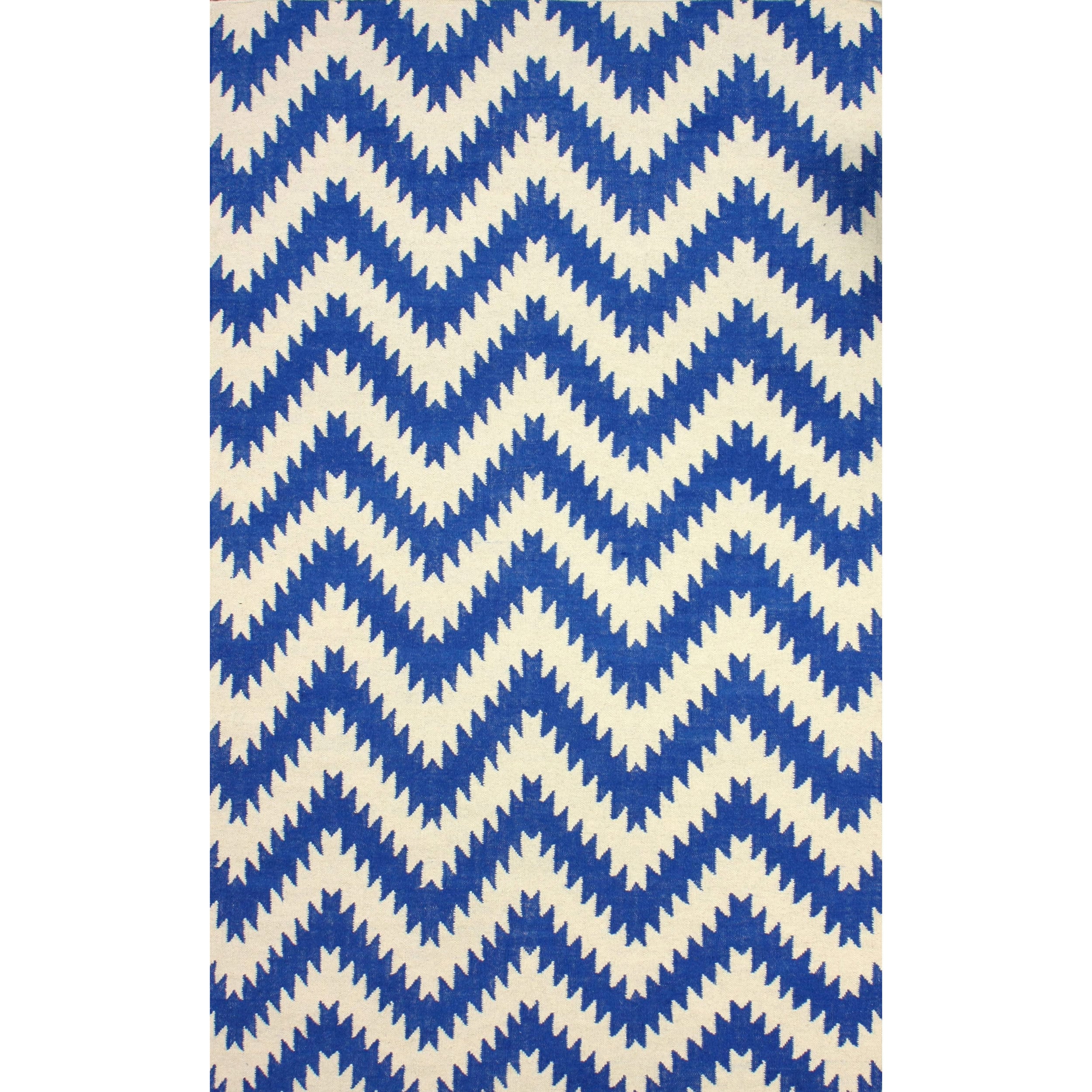 Nuloom Flatweave Jagged Chevron Blue Wool Rug (76 X 96)