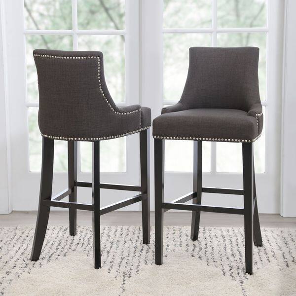 Abbyson Newport 30 Inch Grey Fabric Nailhead Trim Bar Stool Overstock 8581552