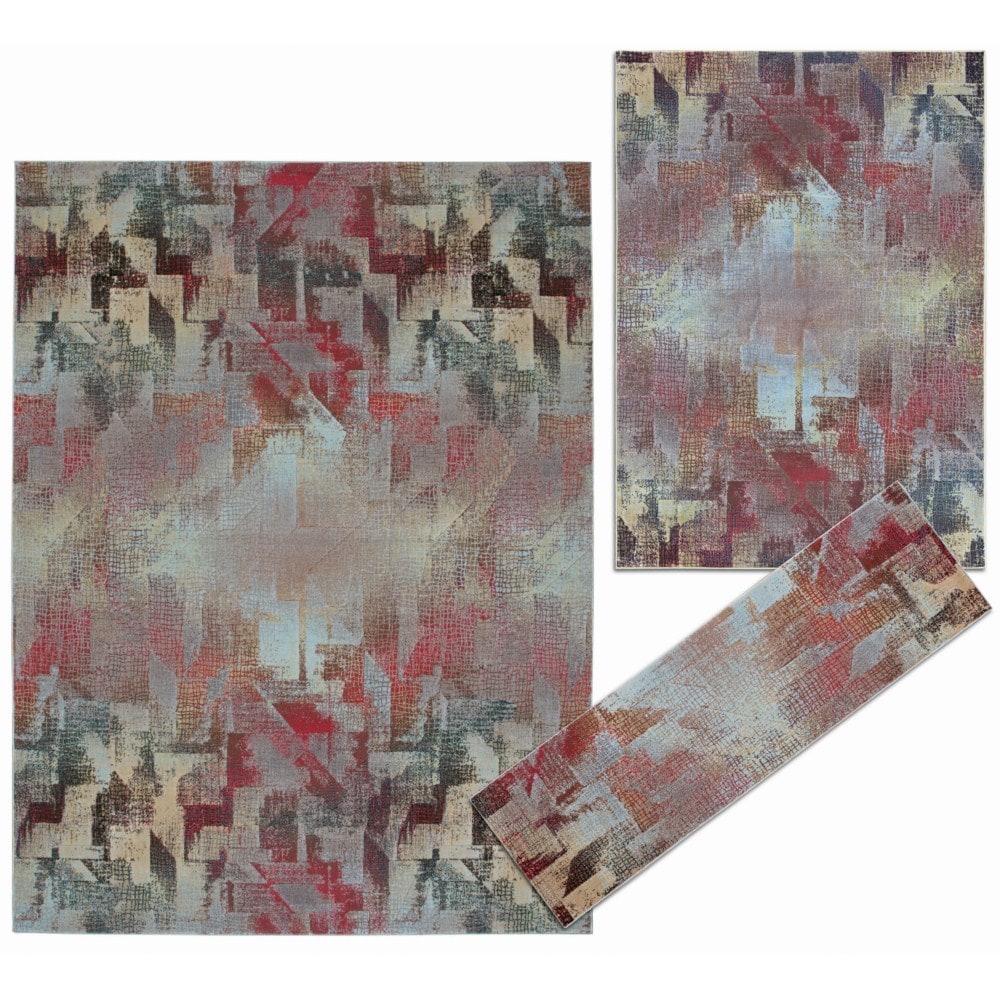 Nourison Abstract Living Collection Multicolor 3 piece Rug Set