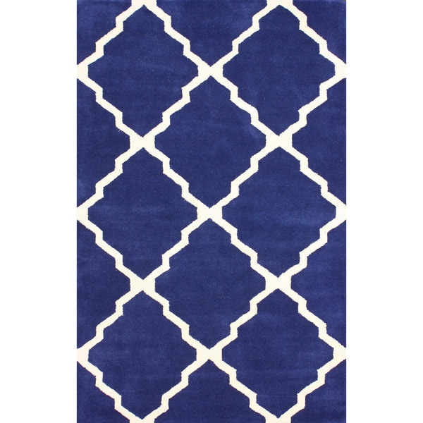 nuLOOM Handmade New Zealand Wool/ Viscose Blue Trellis Lattice Rug (7