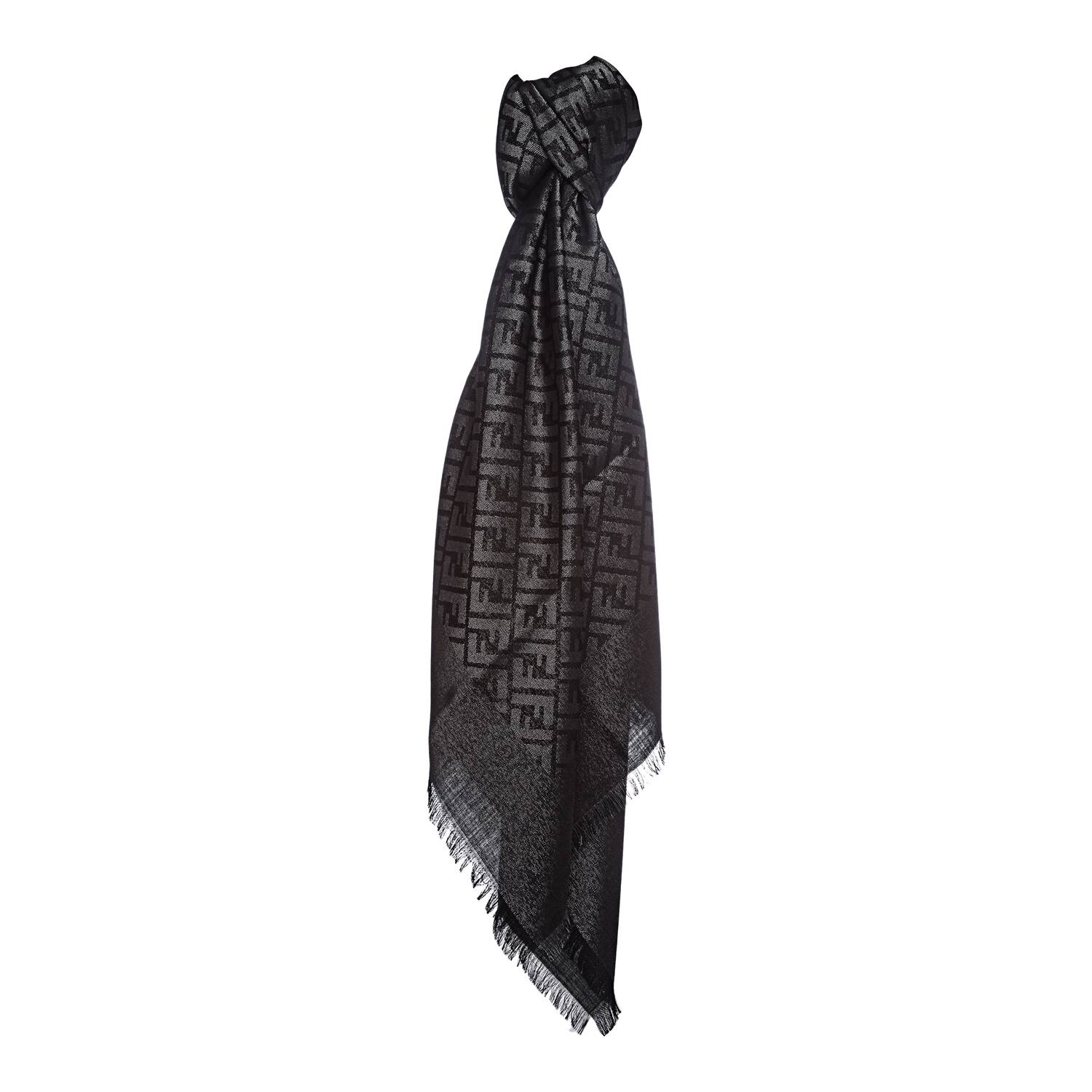 Fendi Jacquard Zucca Wool Blend Black/silver Shawl