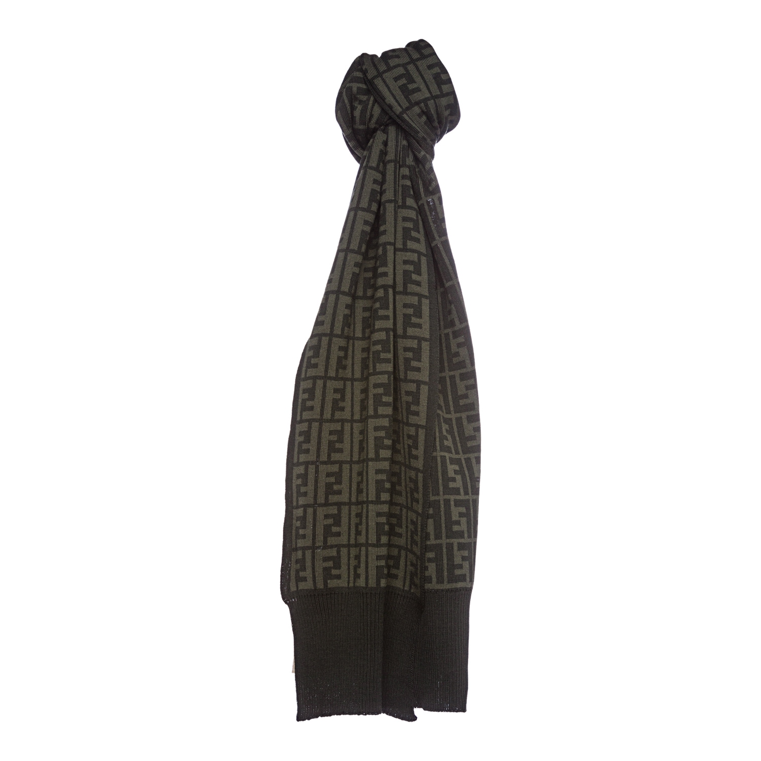 Fendi Zucca Print Wool Scarf In Hunter And Olive