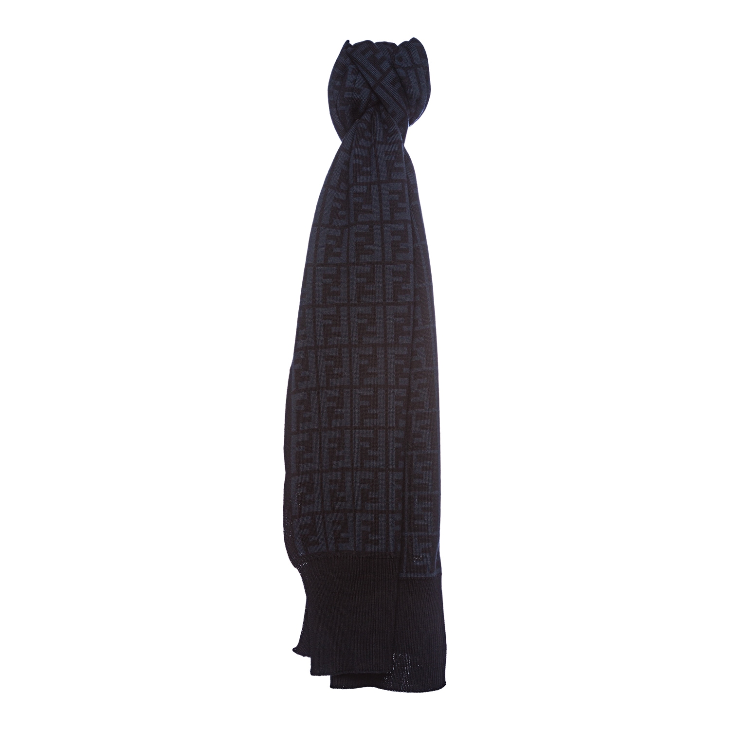 Fendi Zucca Print Wool Scarf In Navy And Blue