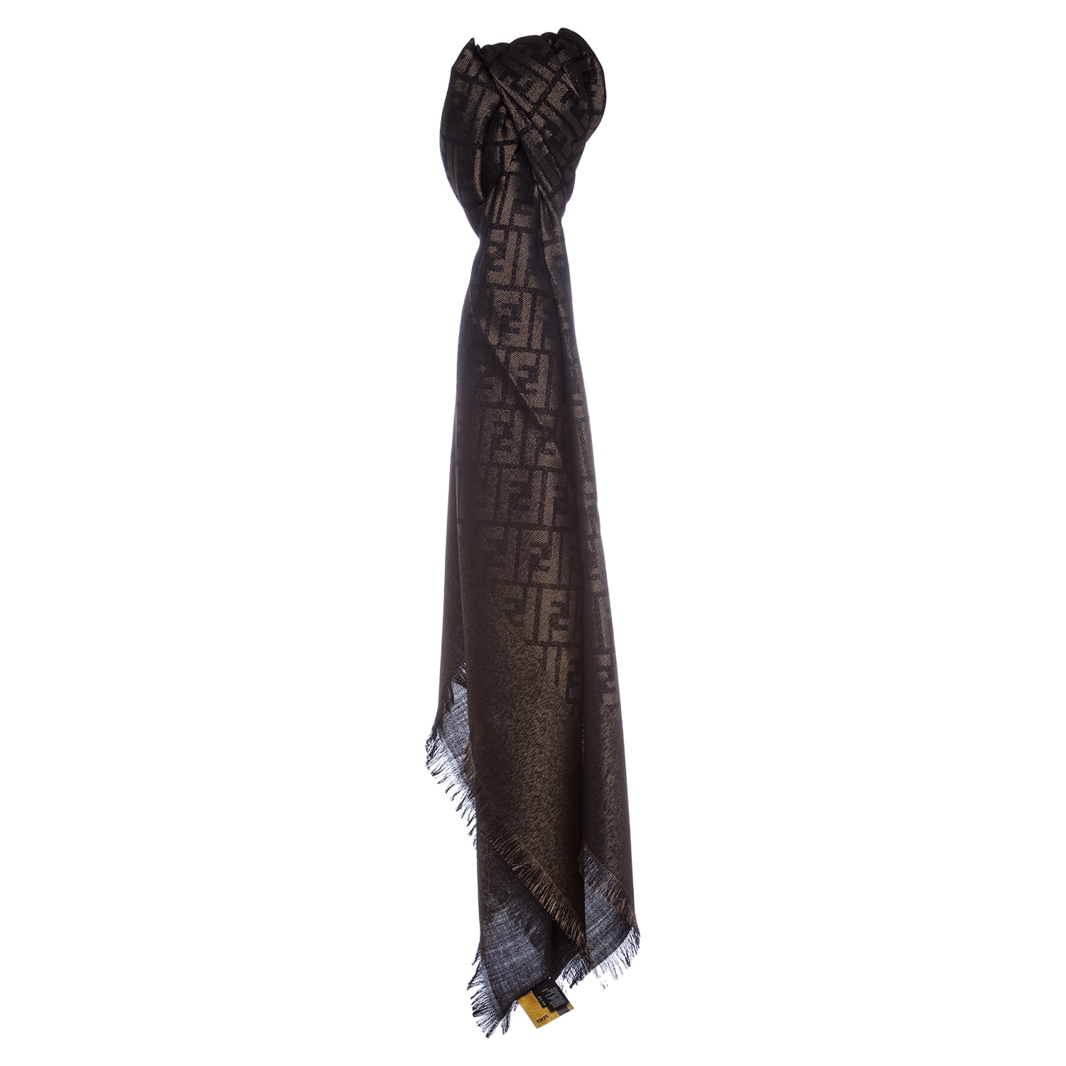 Fendi Jacquard Zucca Wool Blend Black/gold Shawl