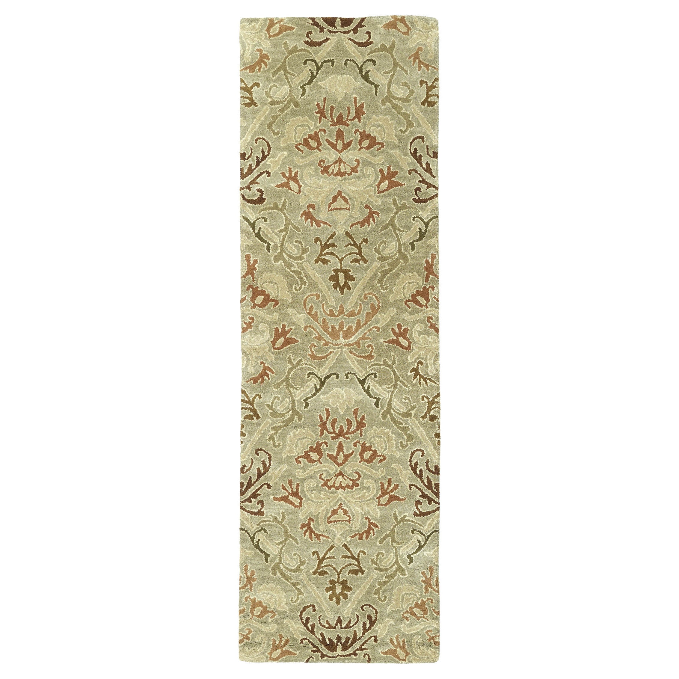 Hand tufted Lawrence Khaki Green Damask Wool Rug (23 X 76)