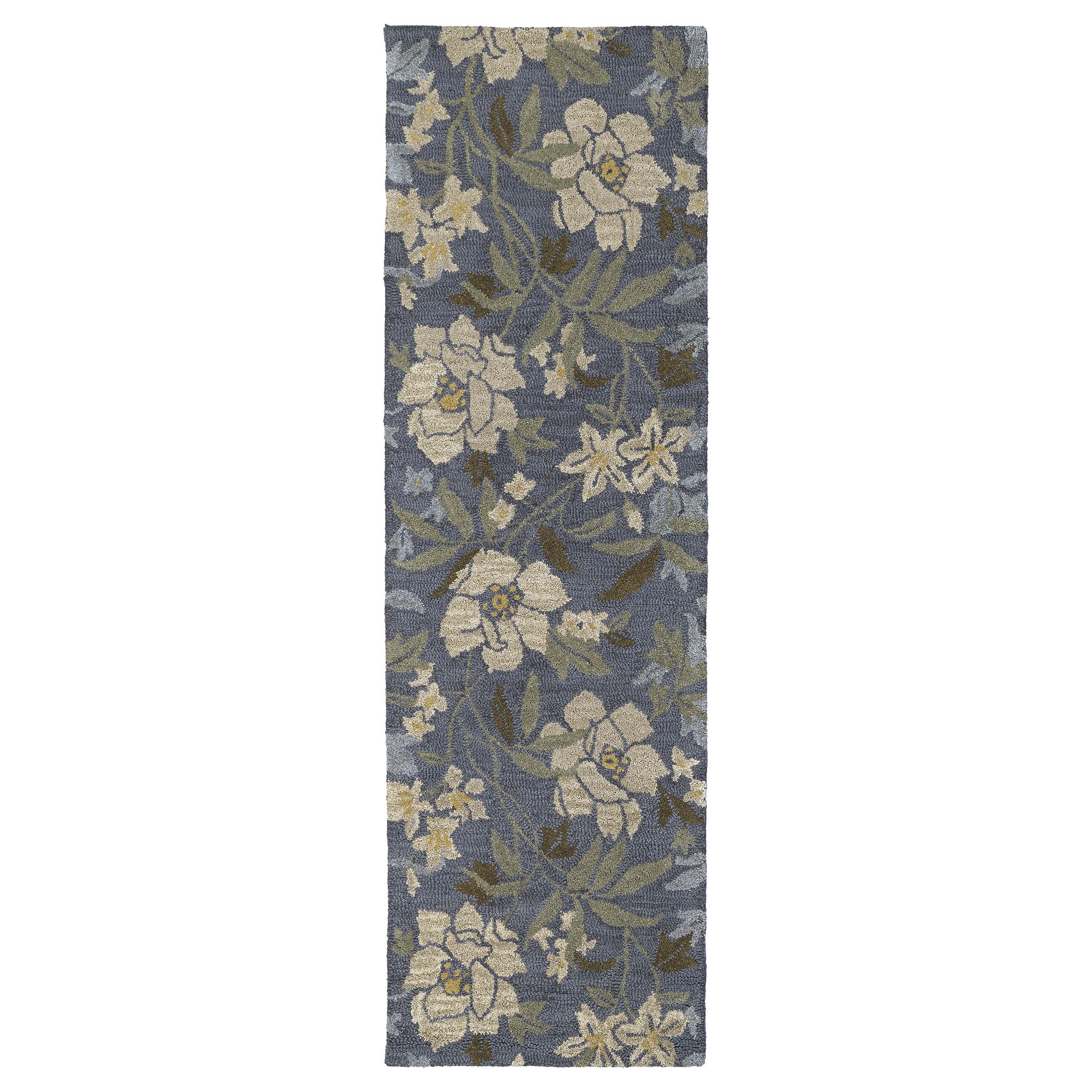 Hand tufted Lawrence Blue Floral Wool Rug (23 X 76)