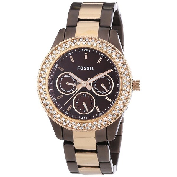 Fossil Women's 'Stella' Two-Tone Brown Dial Stainless Steel Watch ...