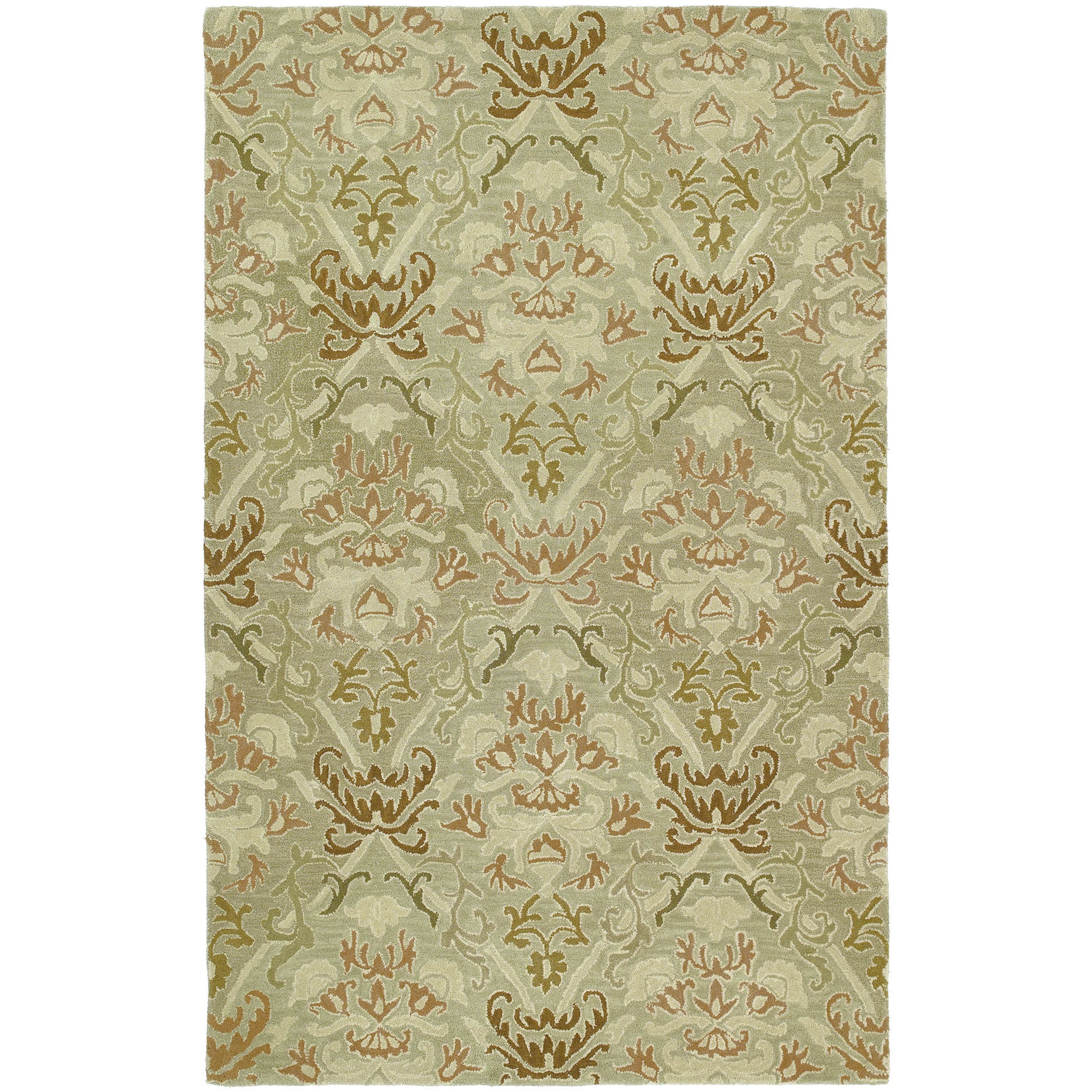 Hand tufted Lawrence Khaki Green Damask Wool Rug (5 X 79)