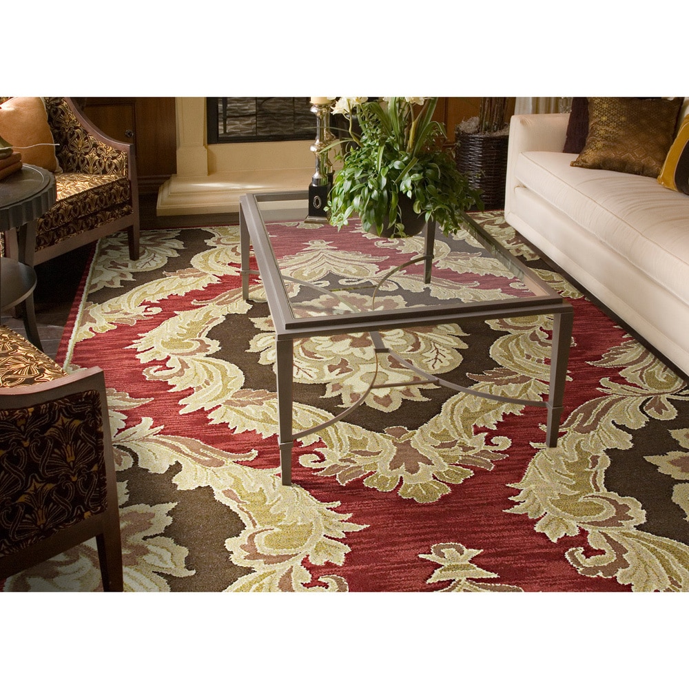 Hand tufted Lawrence Red Damask Wool Rug (2 X 3)