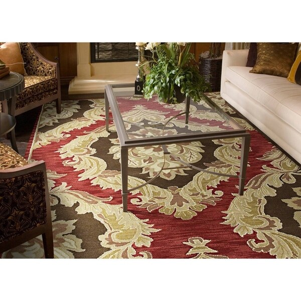 Lawrence Red Damask Hand-tufted Wool Rug (8' x 11')