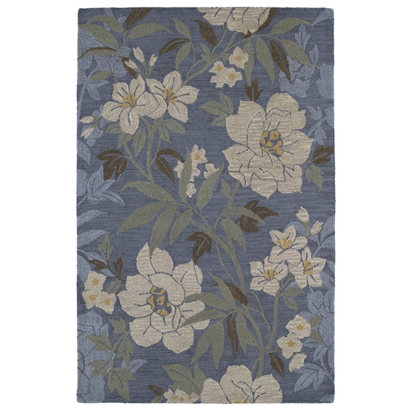 Lawrence Blue Floral Hand-tufted Wool Rug (5' x 7'9) - 5' x 7'9