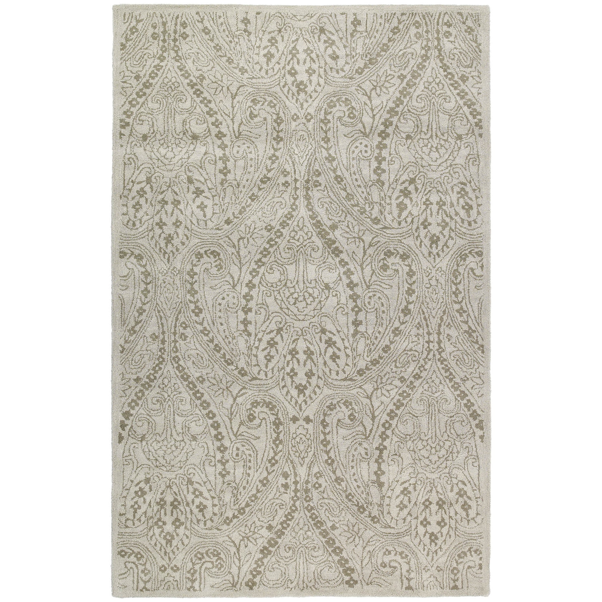 Lawrence Beige Damask Hand tufted Wool Rug (8 X 11)