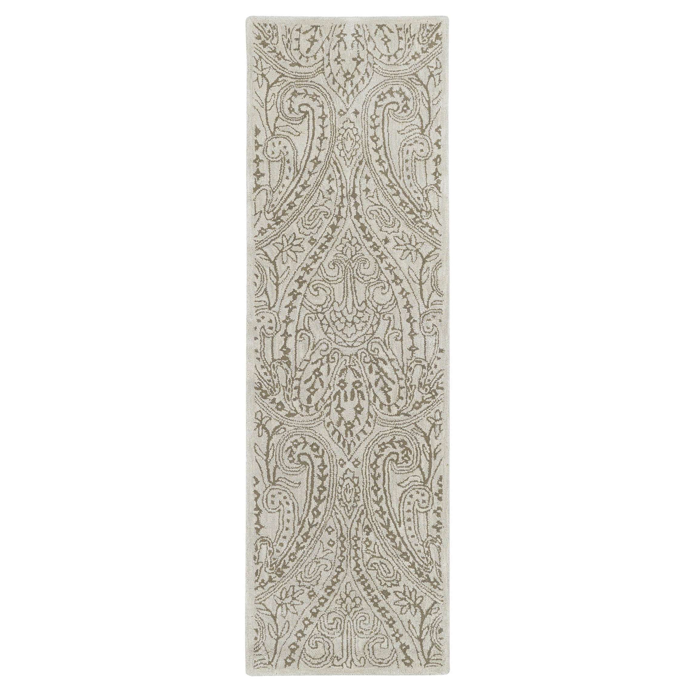 Lawrence Beige Damask Hand tufted Wool Rug (23 X 76)