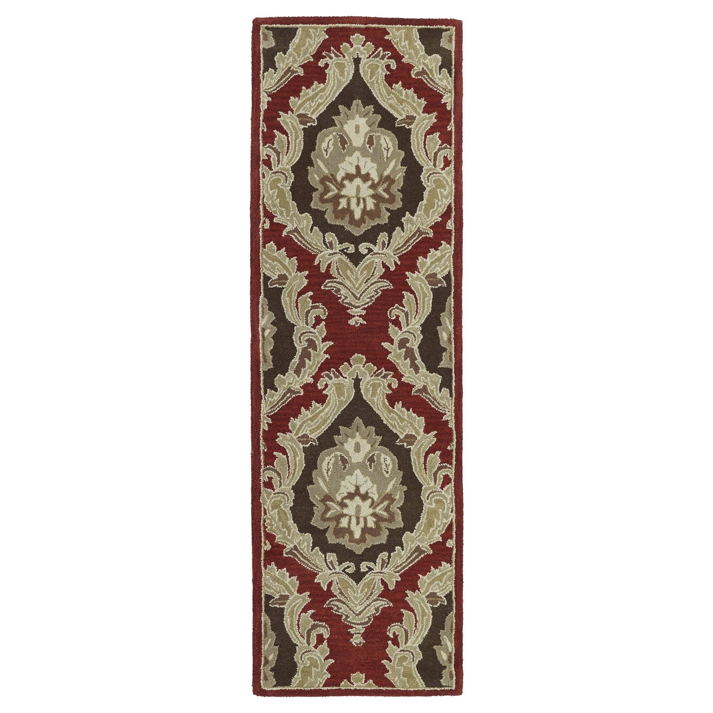 Lawrence Red Damask Hand tufted Wool Rug (23 X 76)