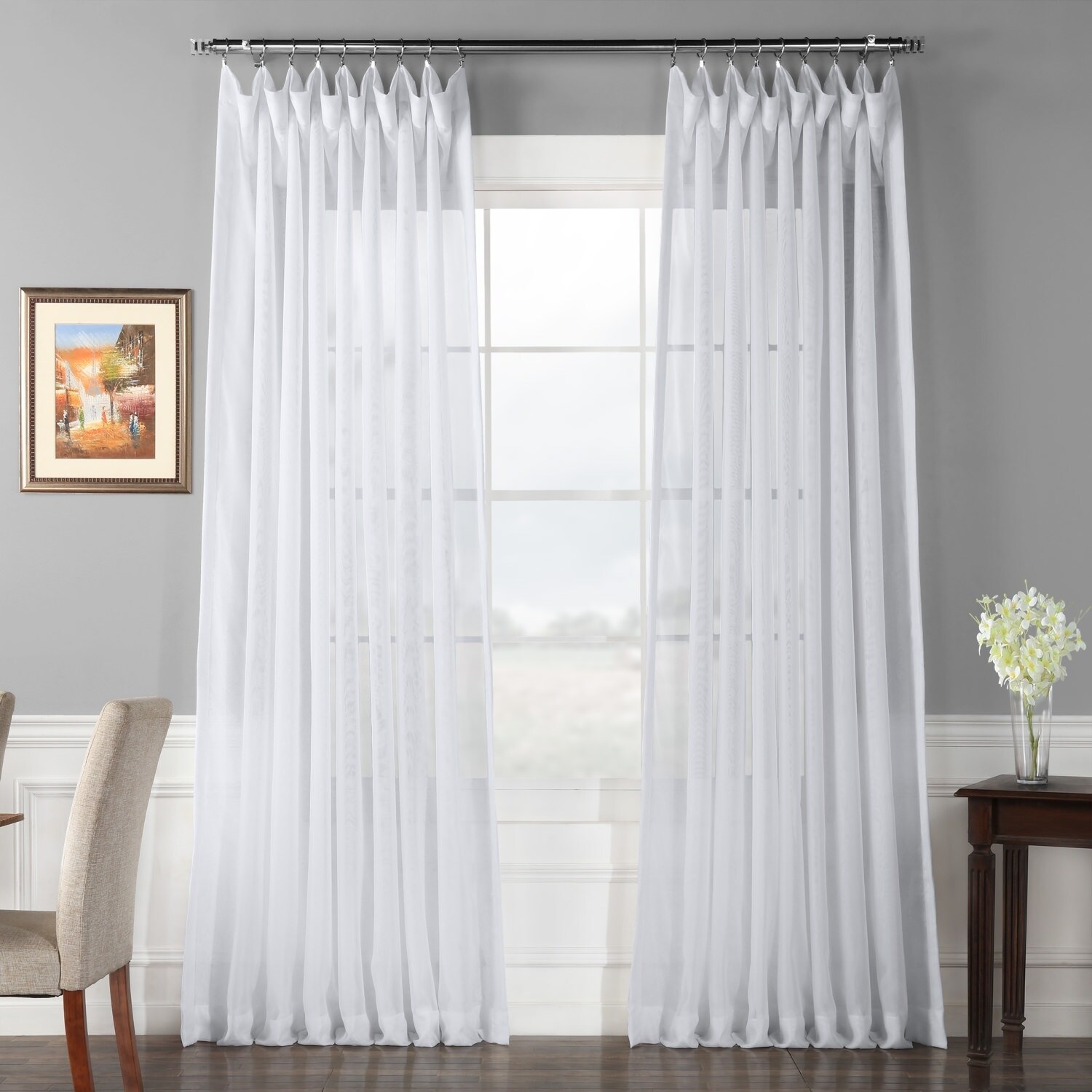 Signature White Extra Wide Double Layer Sheer Curtain Panel
