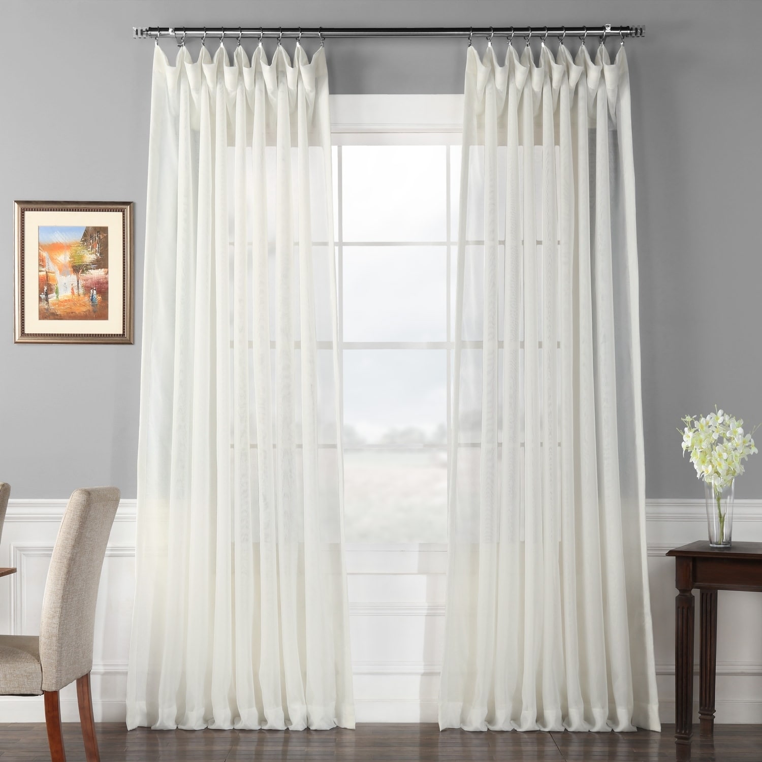 Signature Off White Extra Wide Double Layer Sheer Curtain Panel