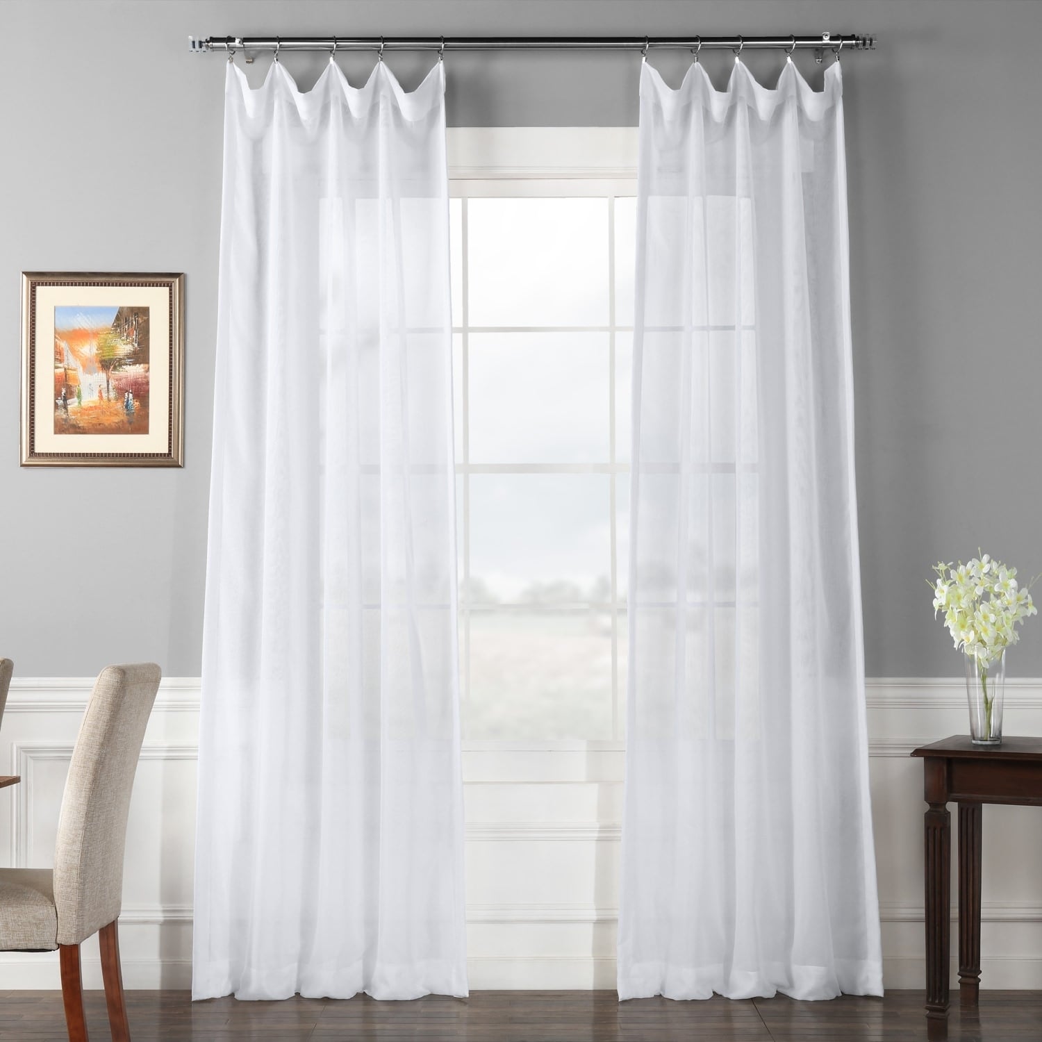 Eff Signature White Double Layer Sheer Curtain Panel White Size 50 x 108