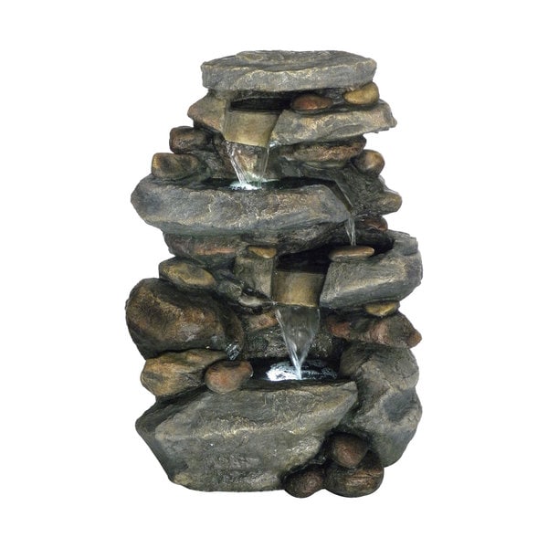 Pure Garden Stone 3-level LED Light Waterfall Fountain - 15855816 ...