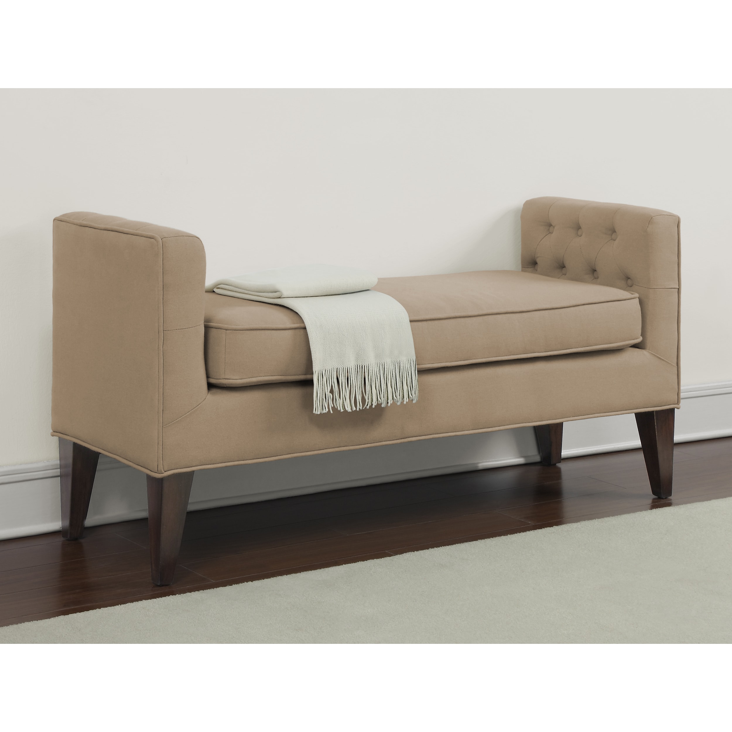 Riley Washed Driftwood Tufted Upholstery Bench