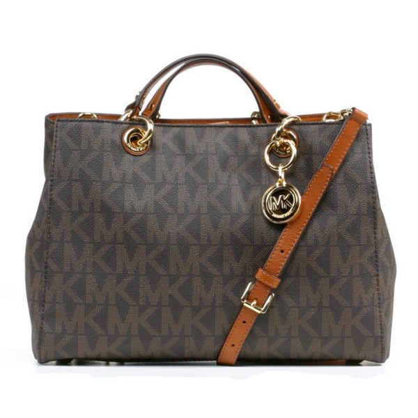 Shop Michael Kors Cynthia Brown Signature Satchel Handbag - Free