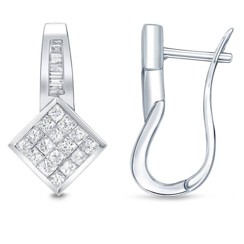 Auriya 18k White Gold 1 1/5ct TDW Princess-Baguette Diamond Clip Earrings