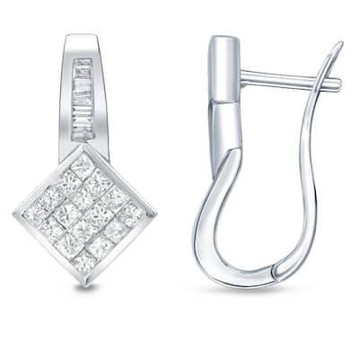 Auriya 18k White Gold 1 1/5ct TDW Princess-Baguette Diamond Clip Earrings