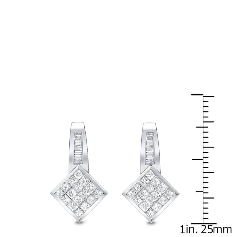 Auriya 18k White Gold 1 1/5ct TDW Princess-Baguette Diamond Clip Earrings