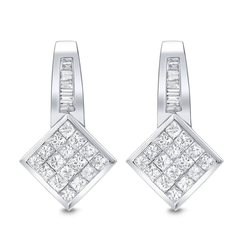 Auriya 18k White Gold 1 1/5ct TDW Princess-Baguette Diamond Clip Earrings