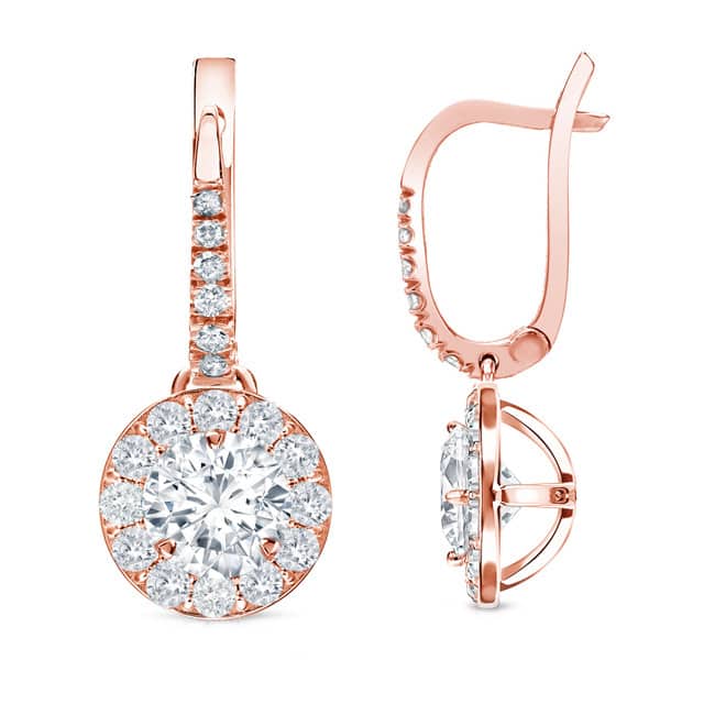 Auriya 1ctw Round Halo Diamond Dangle Earrings 14k Rose Gold (H-I, SI1-SI2)