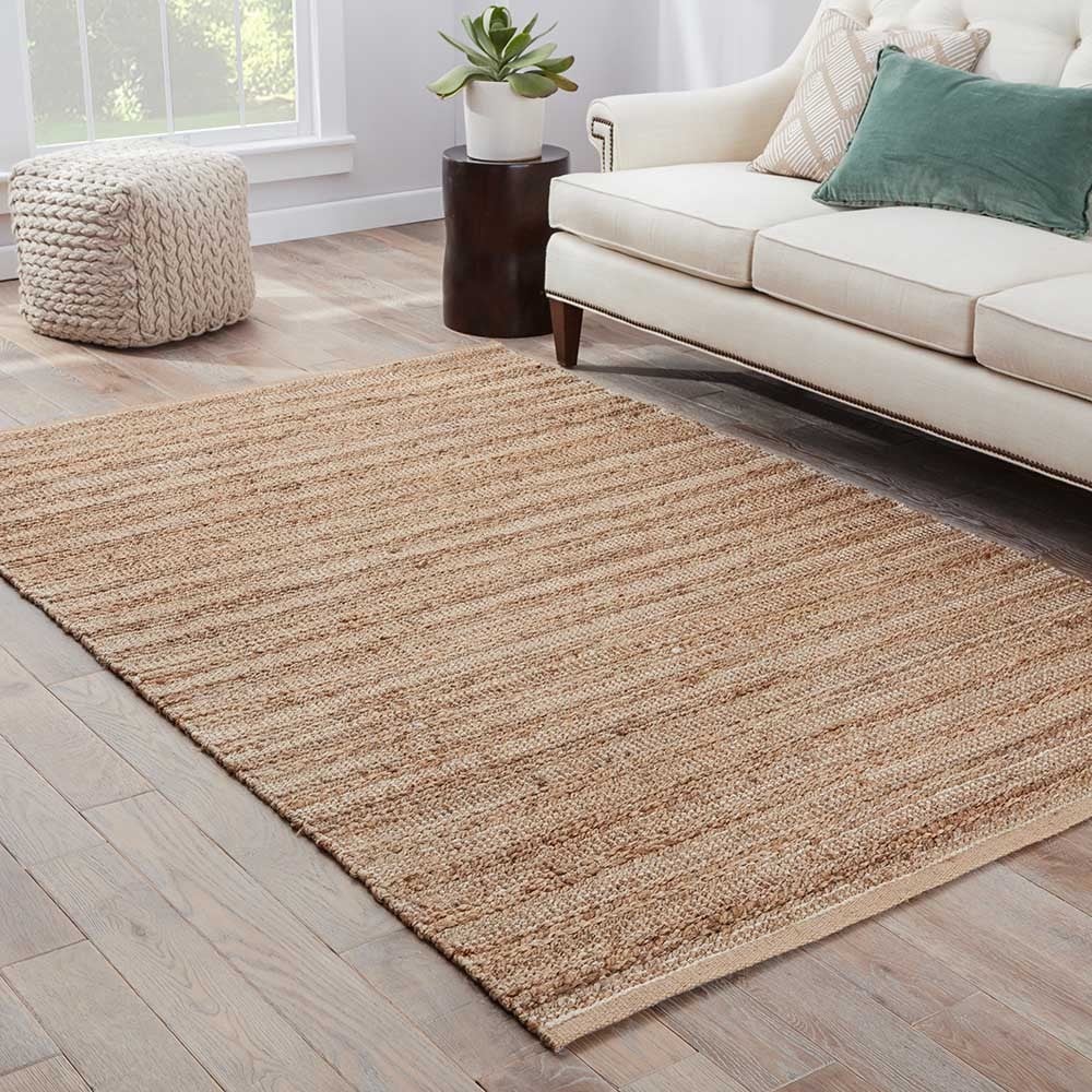 Hand made Solid Pattern Taupe/ Ivory Cotton/ Jute Rug (9x12)