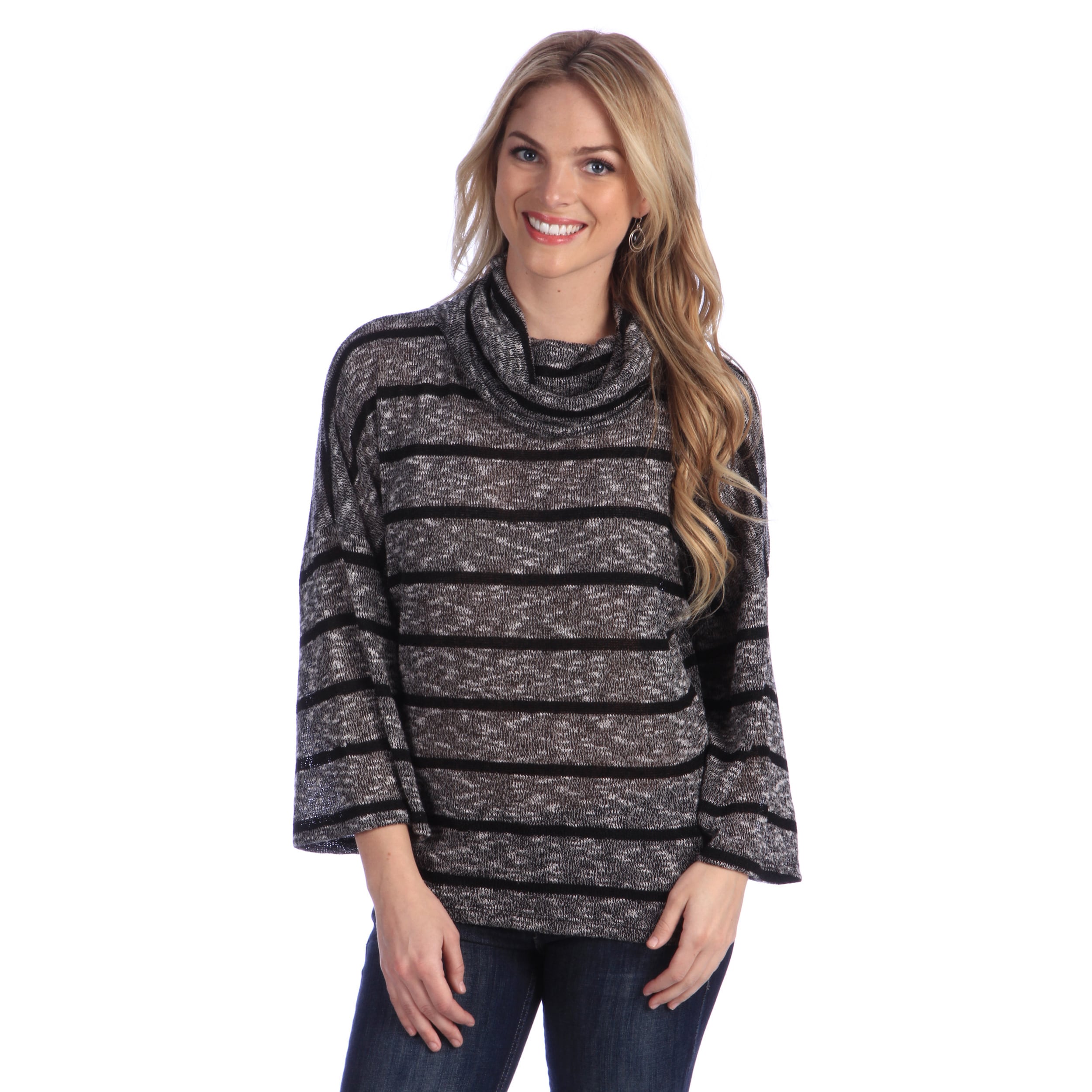 Hadari Womens Striped Turtleneck Slouchy Sweater