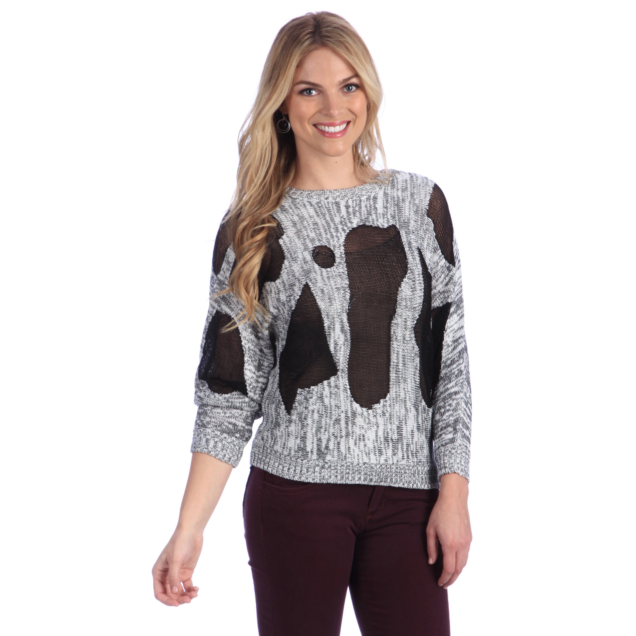 365 Apparel Hadari Womens Grey Cut out Mesh Panel Sweater Grey Size S (4  6)