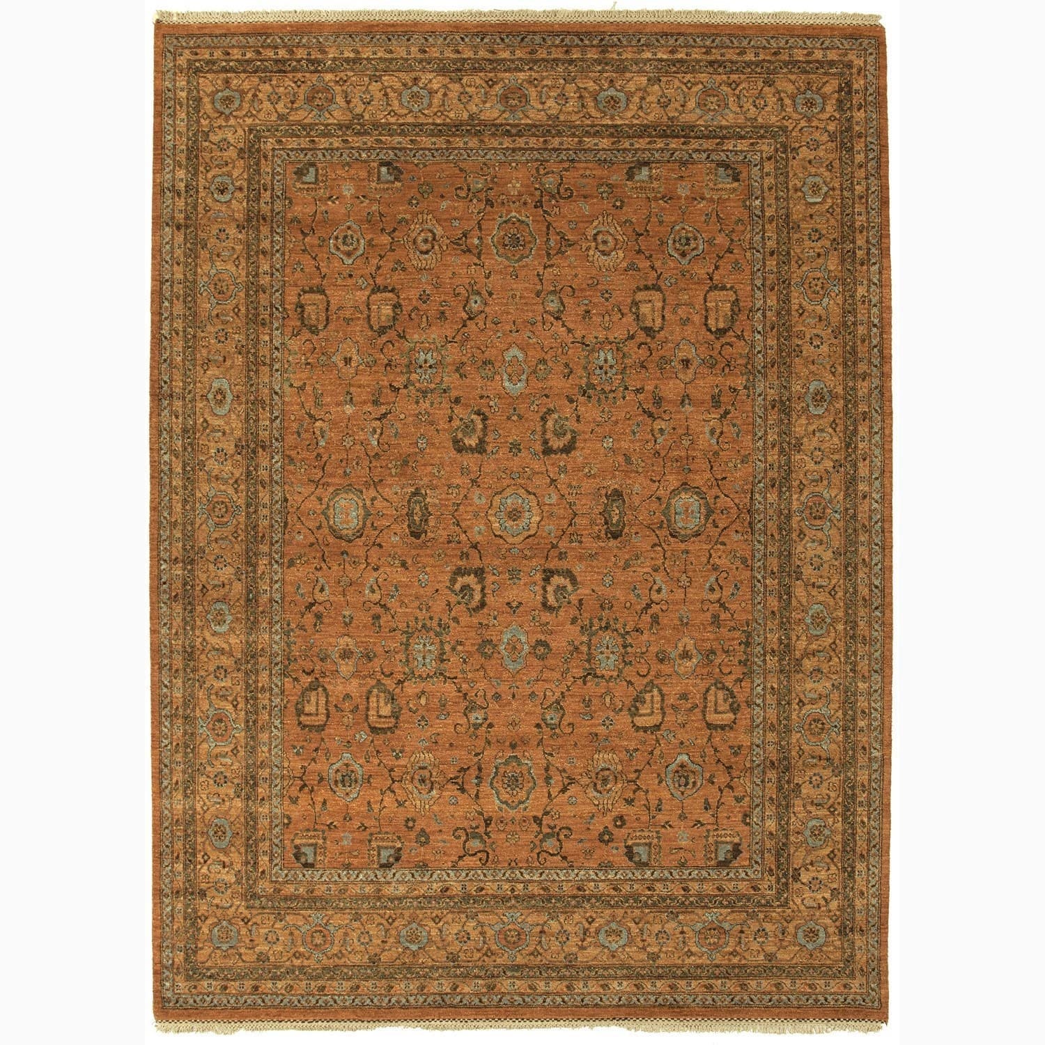 Hand made Oriental Pattern Orange/ Blue Wool Rug (8x10)