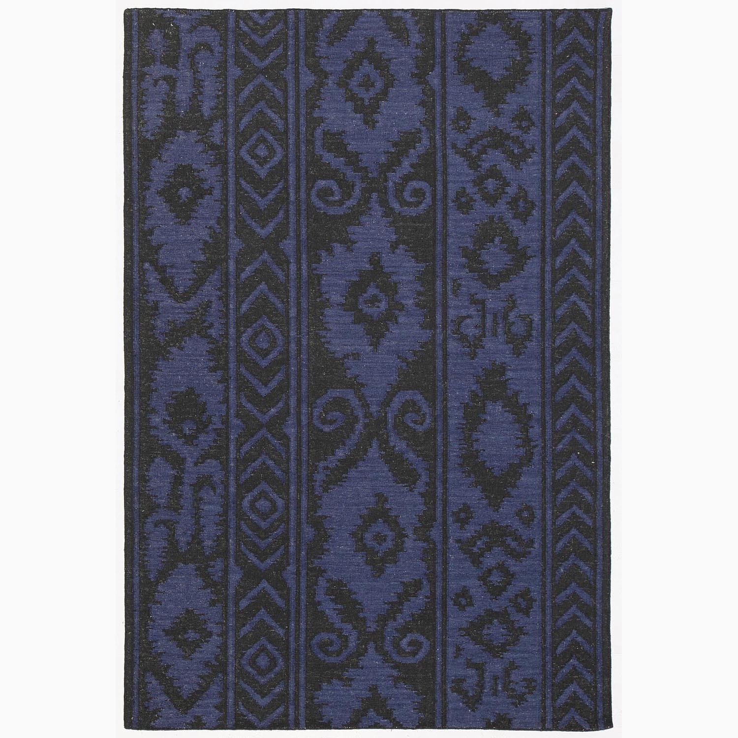 Handmade Tribal Pattern Blue/ Black Wool Rug (8 X 10)