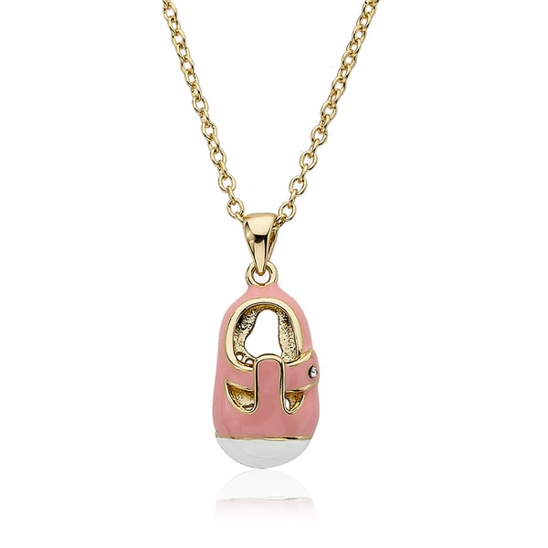 14k Gold Plated Little Miss Twin Stars Baby Shoe Pink Necklace