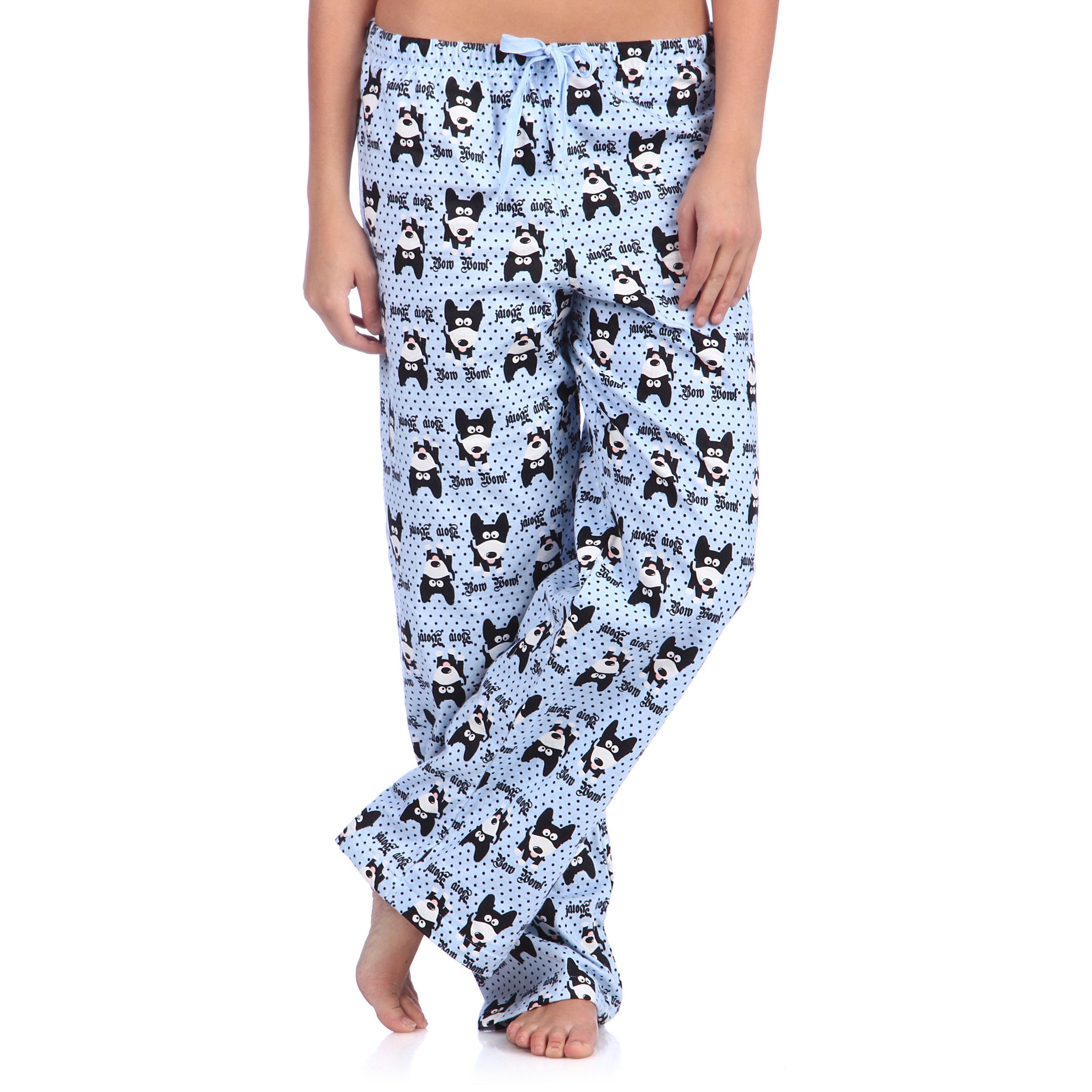 Leisureland Leisureland Womens Bow Wow Dog Print Cotton Flannel Sleep Pants Blue Size S (4  6)