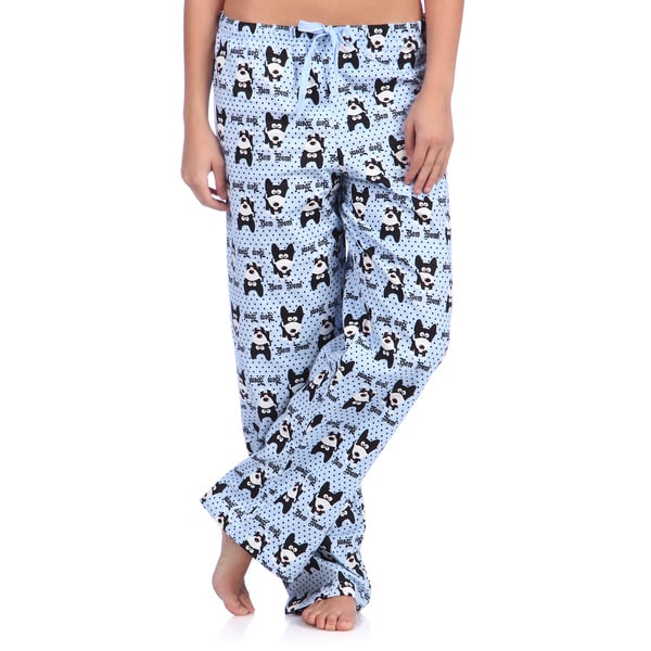Leisureland Womens Bow Wow Dog Print Cotton Flannel Sleep Pants