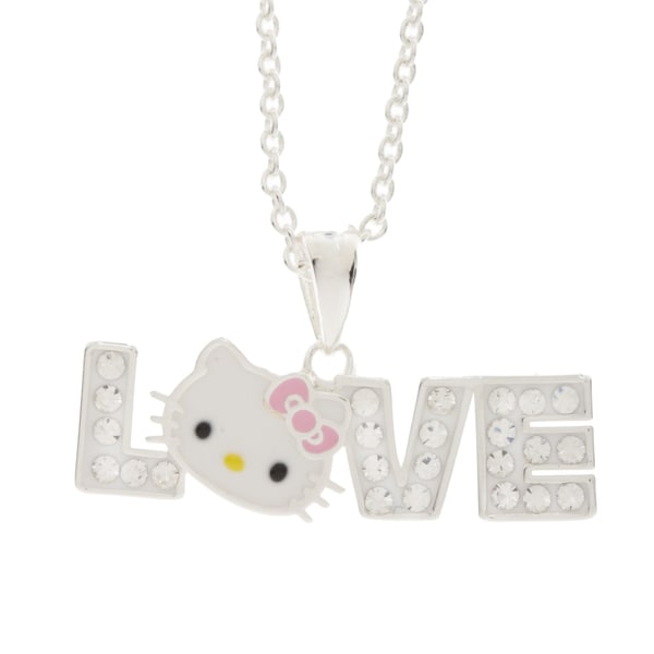 Hello Kitty Sterling Silver Plated Clear Crystal 'Love' Pendant Hello Kitty Children's Necklaces