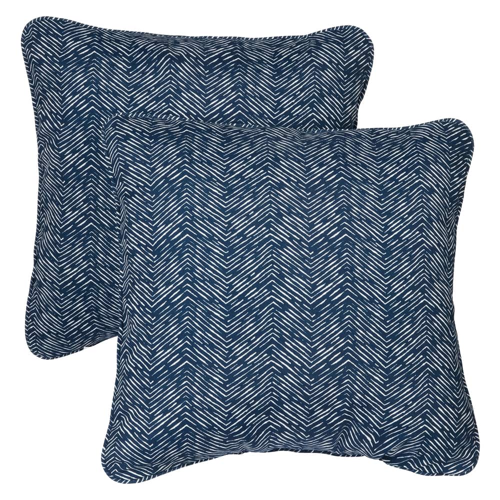 Navy Herringbone Corded Indoor/ Outdoor Square Pillows (Set of 2)