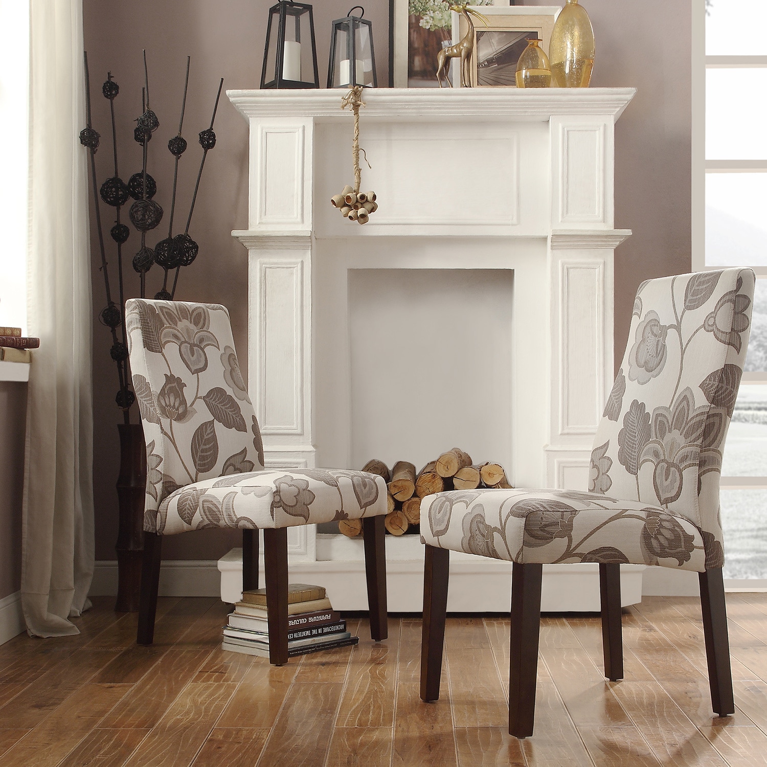 Inspire Q Marcey Grey Floral Wave Back Dining Chair (set Of 2)