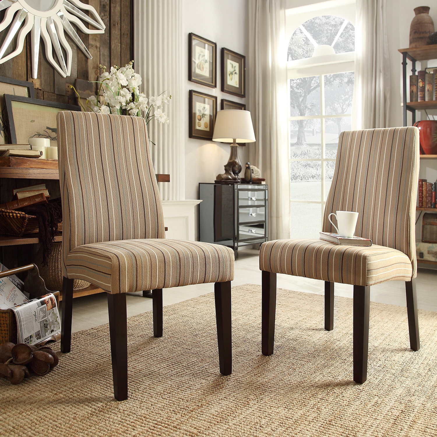 Inspire Q Marcey Mocha Brown Stripe Wave Back Dining Chair (set Of 2)