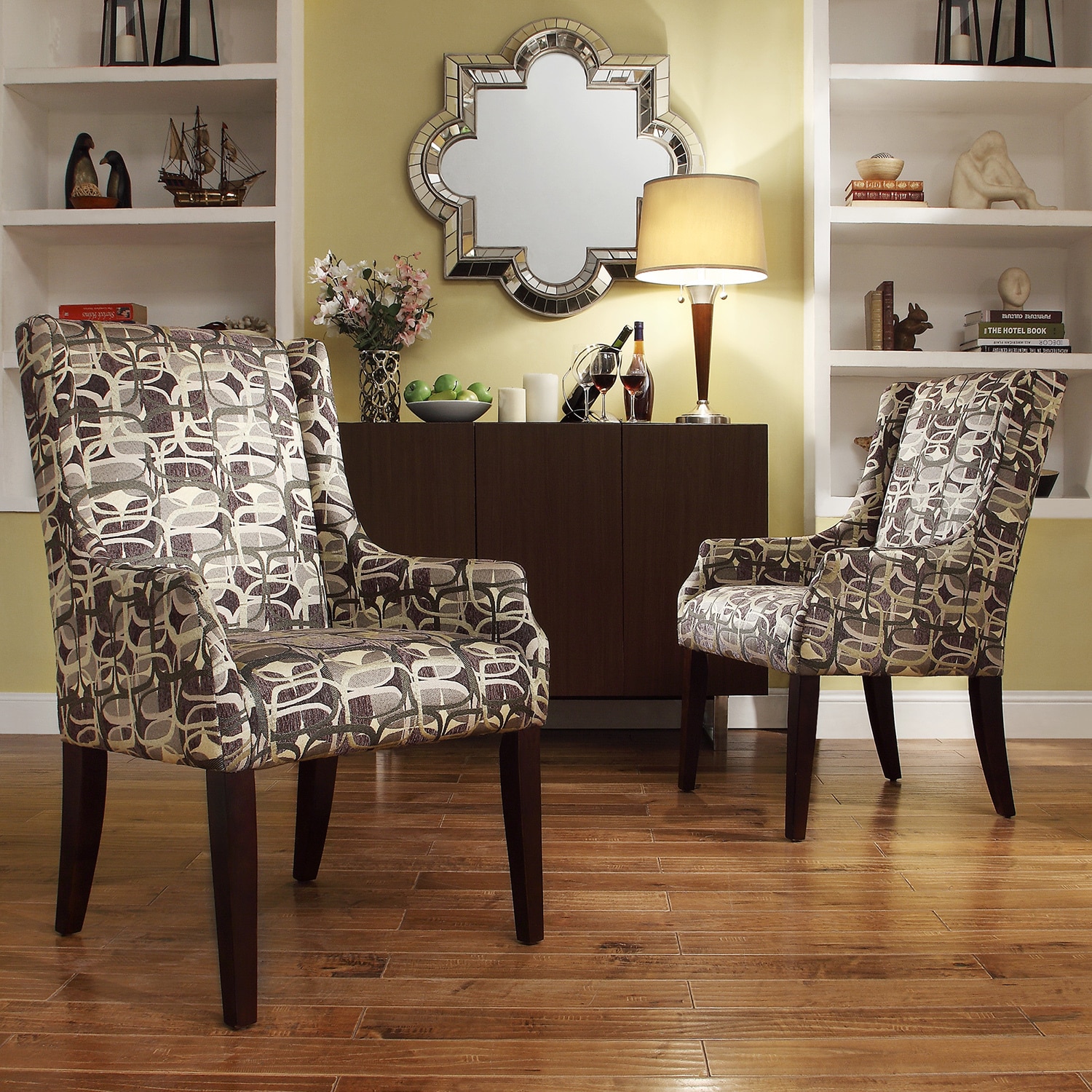 Inspire Q Kiefer Fun Geometric Print Sloped Arm Hostess Chair