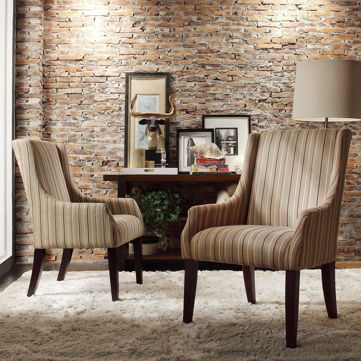 Inspire Q Jourdan Mocha Brown Stripe Sloped Arm Hostess Chair