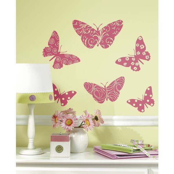 slide 2 of 4, Flocked Butterfly Peel and Stick Wall Decals