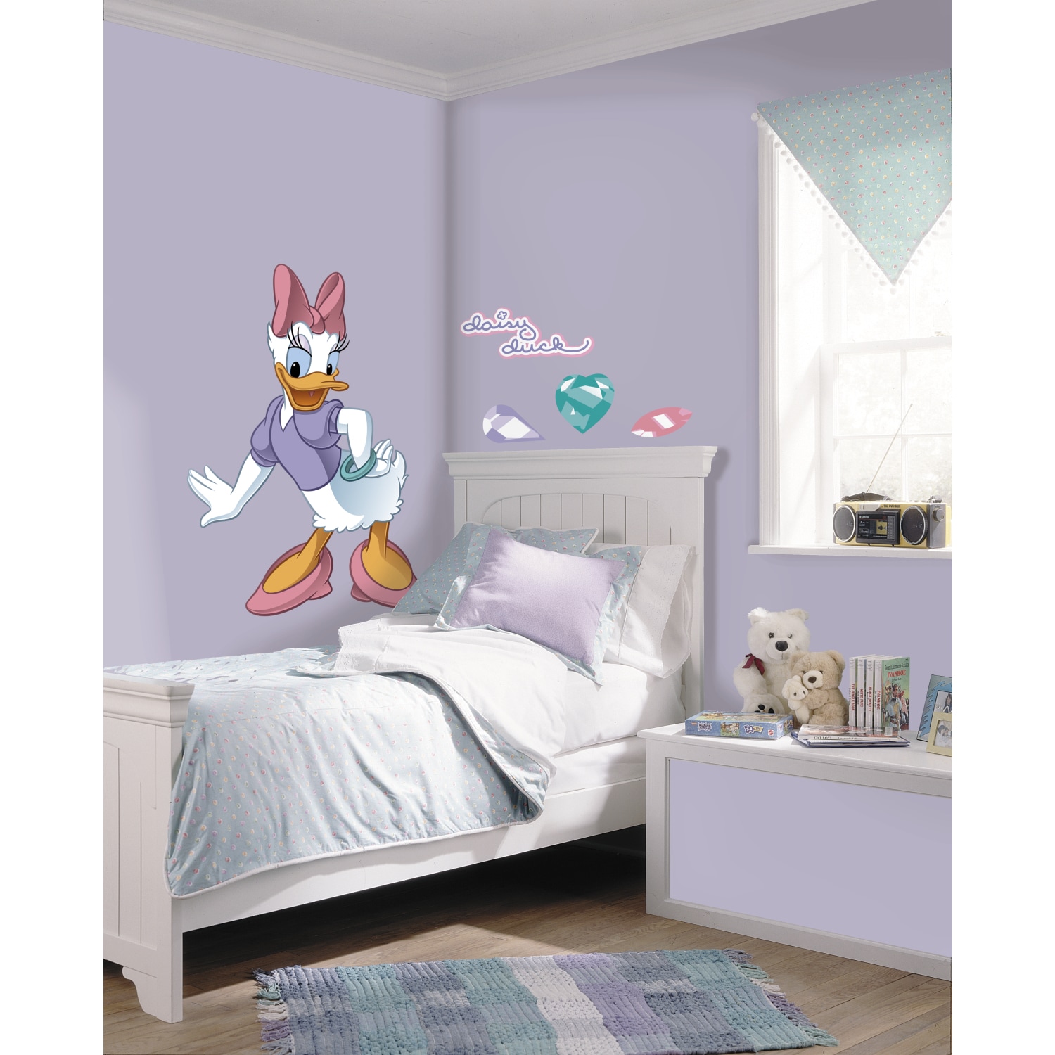 Daisy Duck Peel And Stick Giant Wall Decal (38.75 inches high x 27.5 inches wideIncludes Eight (8) wall decalsApplies to any smooth surfaceRemovable and repositionable with no sticky residueColor/pattern WhiteGender NeutralMaterials VinylHanging instr