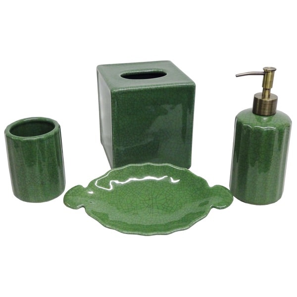 Shop Emerald Crackle Porcelain Bath Accessory 4piece Set Free