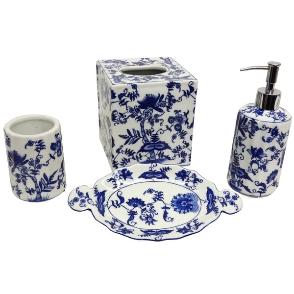 Porcelain Floral Bath Accessory 4 piece Set Bathroom Accessory Sets