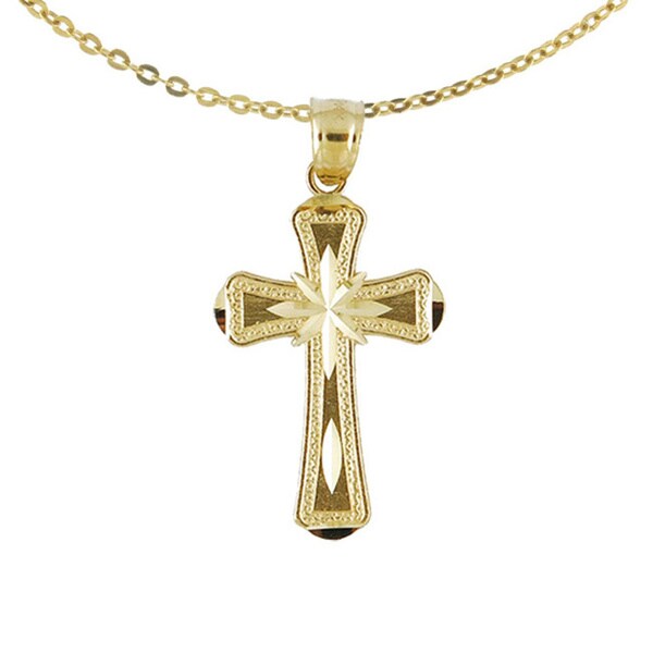 14k Yellow Gold Fashionable Dia Cut Classic Cross Necklace - 15860433 ...